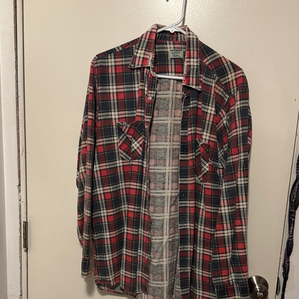 Men's Red & Green distressed Plaid Flannel Shirt